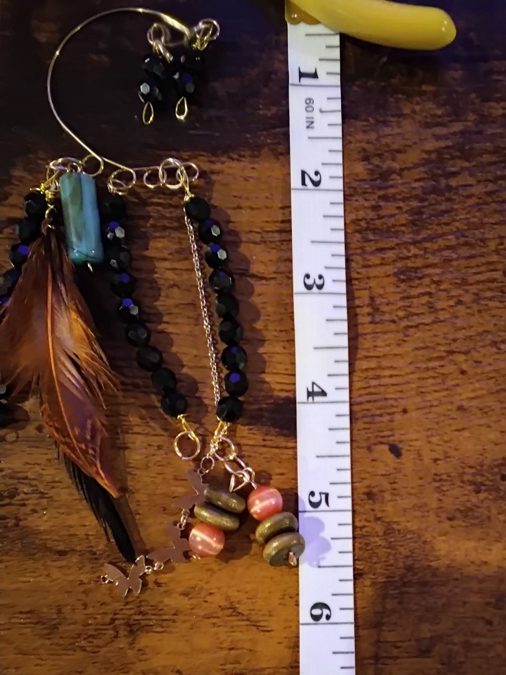 Boho Feather & Bead Drop Earrings in Black and Brown